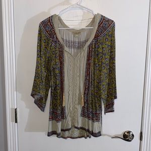 OneWorld Medium Boho Blouse with Tassel Tie